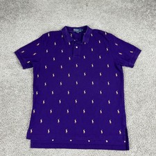Polo Ralph Lauren Polo Shirt Mens Large Purple All Over Pony Logo Embroidered