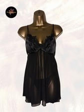 Linea Donatella Black Sheer Babydoll Chemise  Thong Set Y2K Lingerie