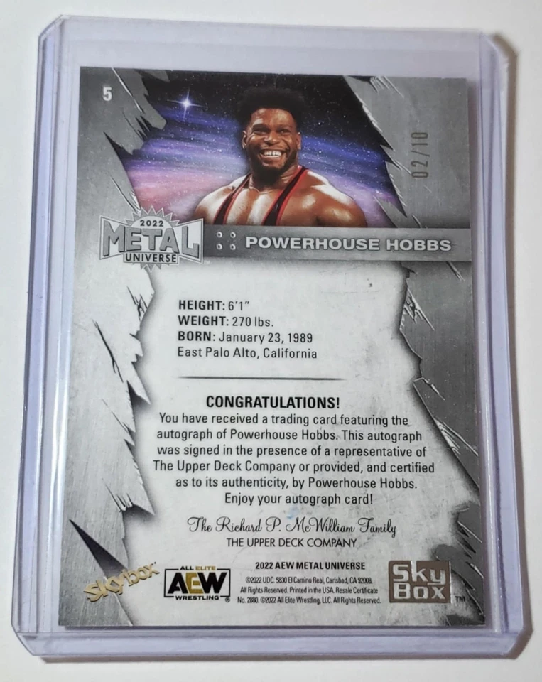 POWERHOUSE HOBBS 2022 AEW METAL UNIVERSE GREEN PRECIOUS METAL GEMS AUTO /10 - Image 3 of 4