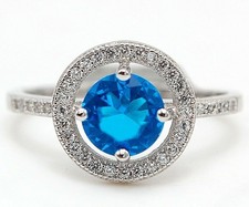 2CT Blue Topaz  White Topaz 925 Solid Sterling Silver Ring Sz 6 NB2-3
