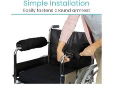 BLACK Vive Wheelchair Armrest Covers Pair Memory Foam Manmade Sheepskin Pads New