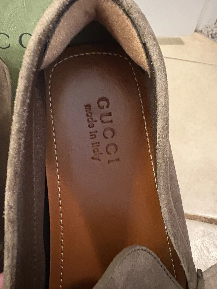 Mocasines de conducción Gucci Choc de cuero caqui plateado Horsebit EU 10 101133 Foto 2 de 4