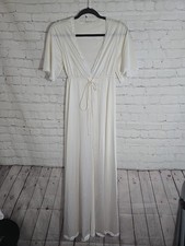 Vtg 60s Shadowline Ivory Lace Trim Nylon Empire Waist Robe Peignoir Lingerie S