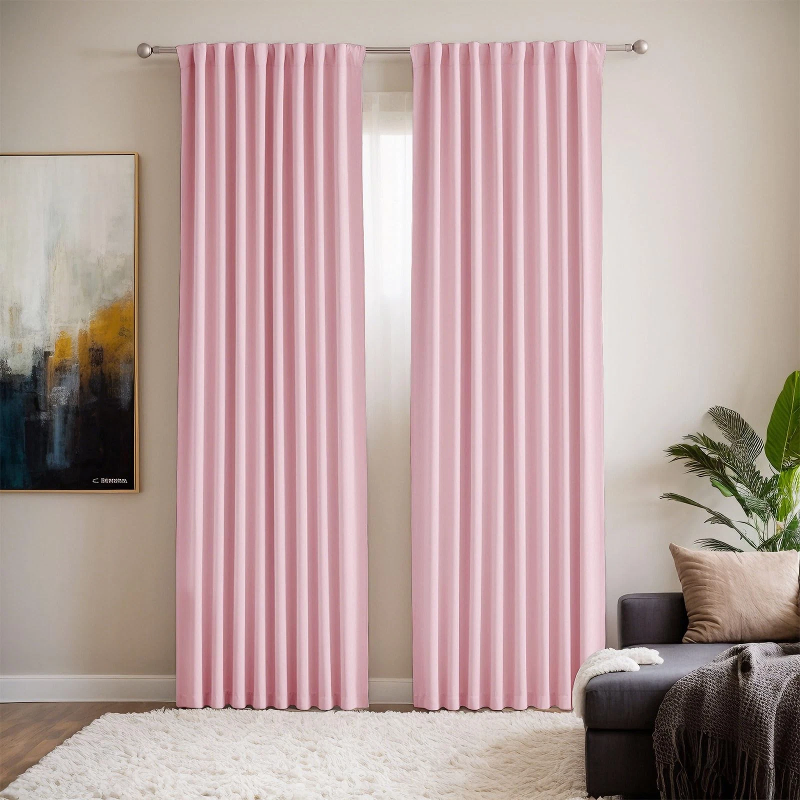 Pink Curtains Blackout for Girls Bedroom 2 Panels Set - Back Tab and Rod Pock...