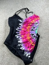 Salt + Cove Women's One-Piece Swimsuit Large Black Tie Dye Nylon