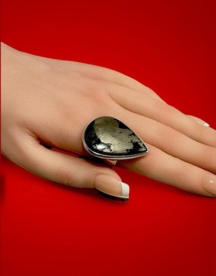 Sterling Silber Pyrit Träne Statement Ring Größe 7,5 Handarbeit groß 925