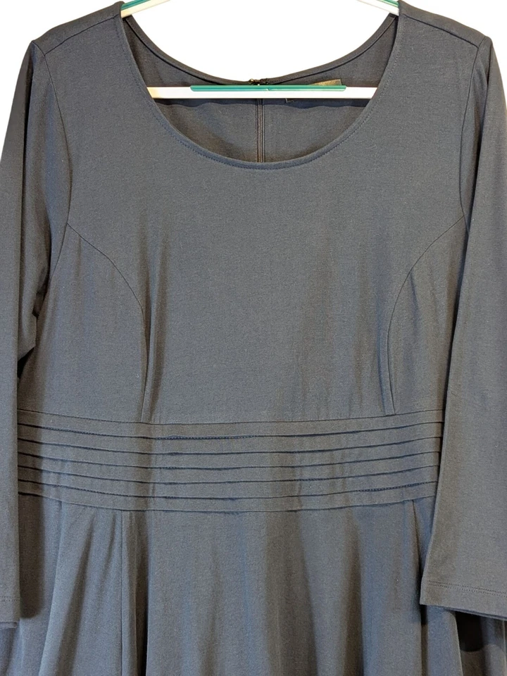 eShakti 女式定制长裙加 20W 棉针织长袖缩褶腰围 — 第 3/4 张图片