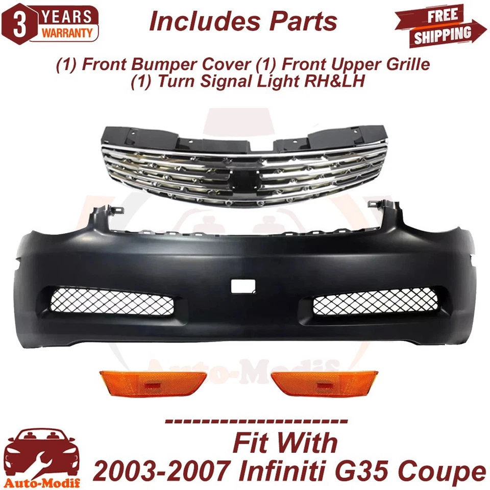 Front Bumper Cover Primed & Grille Assembly For 2003-2007 Infiniti G35 Coupe Foto 2 de 4