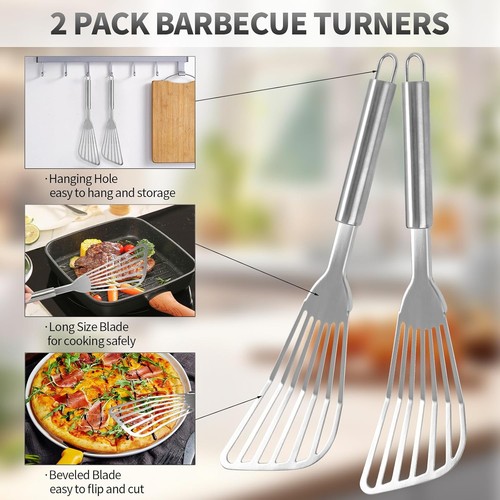 2-Pack Stainless Steel Fish Spatula Slotted Turner Tool - Picture 5 of 5