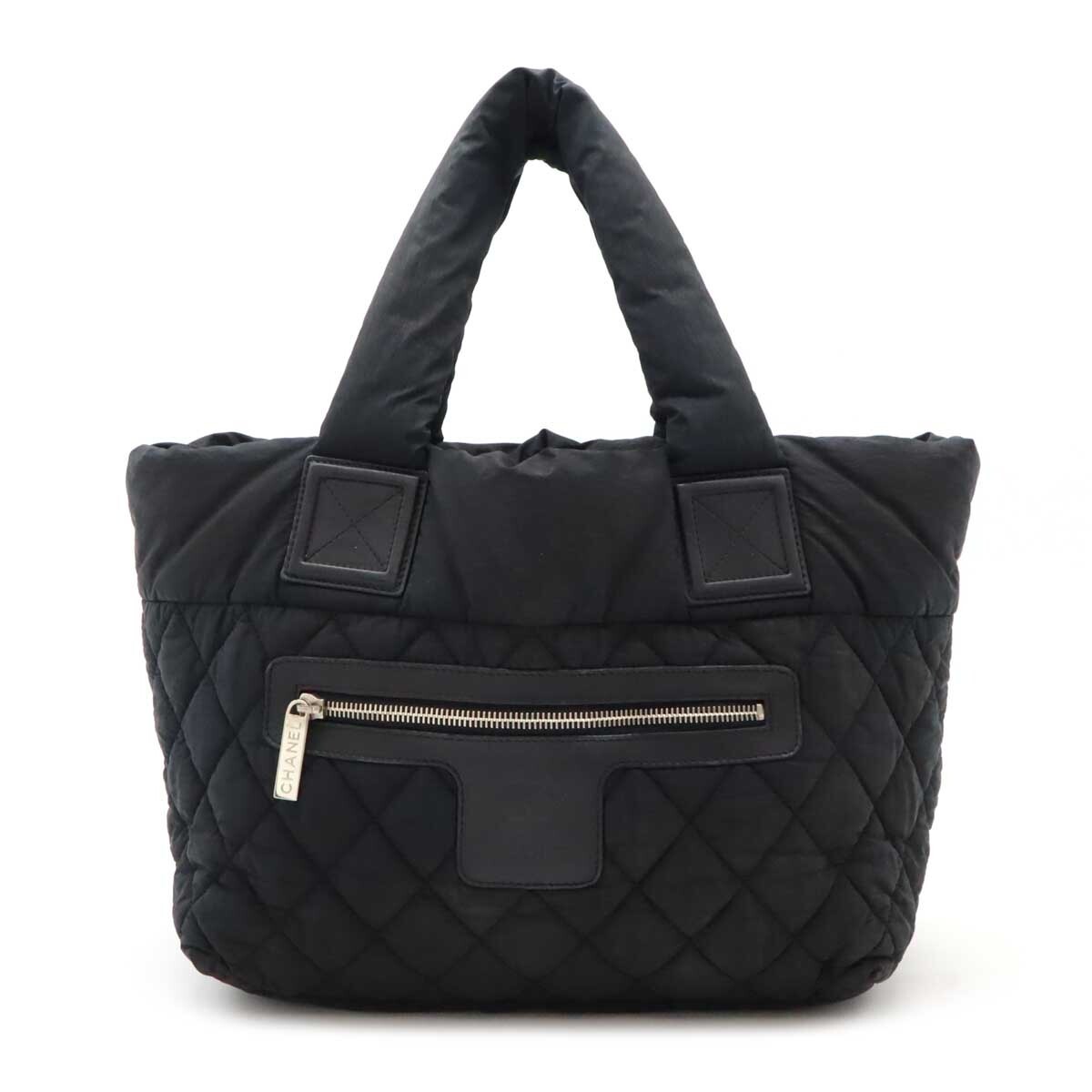 CHANEL Coco Cocoon Small Quilted Nylon & Leather Tote Bag Black Silver