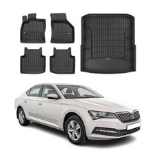 OMAC Fußmatten & Kofferraumwanne Set für Skoda Superb 2015-2024 Gummi Schwarz 5x