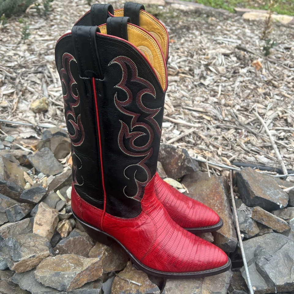  Botas femininas Nocona 5.5 couro vermelho Teju lagarto faroeste cowgirl pontiagudas  - Imagem 3 de 4