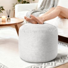 20" x 20" x 15" Pouf Ottoman Footrest, Pre Stuffed Round Foot Stool with Odorles