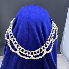 Vintage Beaded Collar Necklace Faux Pearl Lace Gold Tone Prom Wedding 18