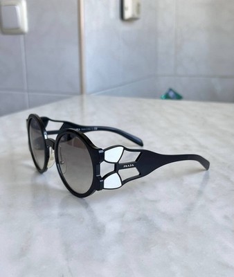 Prada SPR 13U Black White Sunglasses Italy Avant-garde Punk Logo