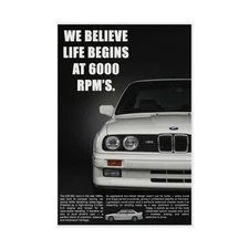 BMW M3 E30 Vintage Ad Poster – 6000 RPM Reprint Wall Art