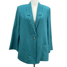 Vintage 90's Sag Harbor Womens 10 Teal Blazer Oversized Preppy Classiccore