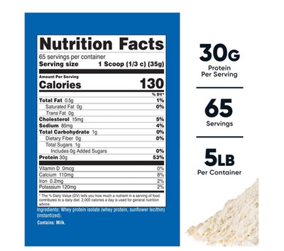 Nutricost Whey Protein Isolate Powder (Unflavored) 5LBS