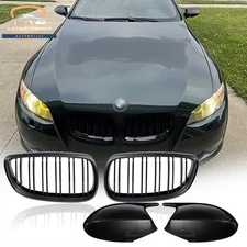 Carbon Fiber Side Mirror Cap + Kidney Grill For 06–10 BMW 3-Series E92 E93 Coupe