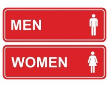 2 PCS Standard Men Women Restroom Sign Red Large Set Business Bathroom Decor