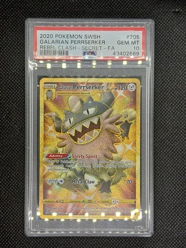 Pokémon TCG Sword & Shield-Rebel Clash Galarian Perrserker Secret FA #205 PSA 10