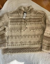 Pullover Sherpa polar 1/4 estampado crema y marrón diseño alpino para mujer nuevo con etiquetas XL