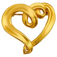 Vintage AK ANNE KLEIN matte gold heart designer runway brooch