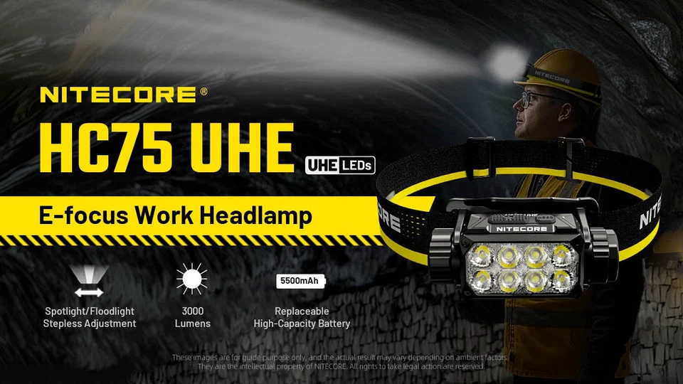 Nitecore HC75 UHE 3000 Lumen USB-C Rechargeable Zoomable Work Headlamp - Image 2 of 4