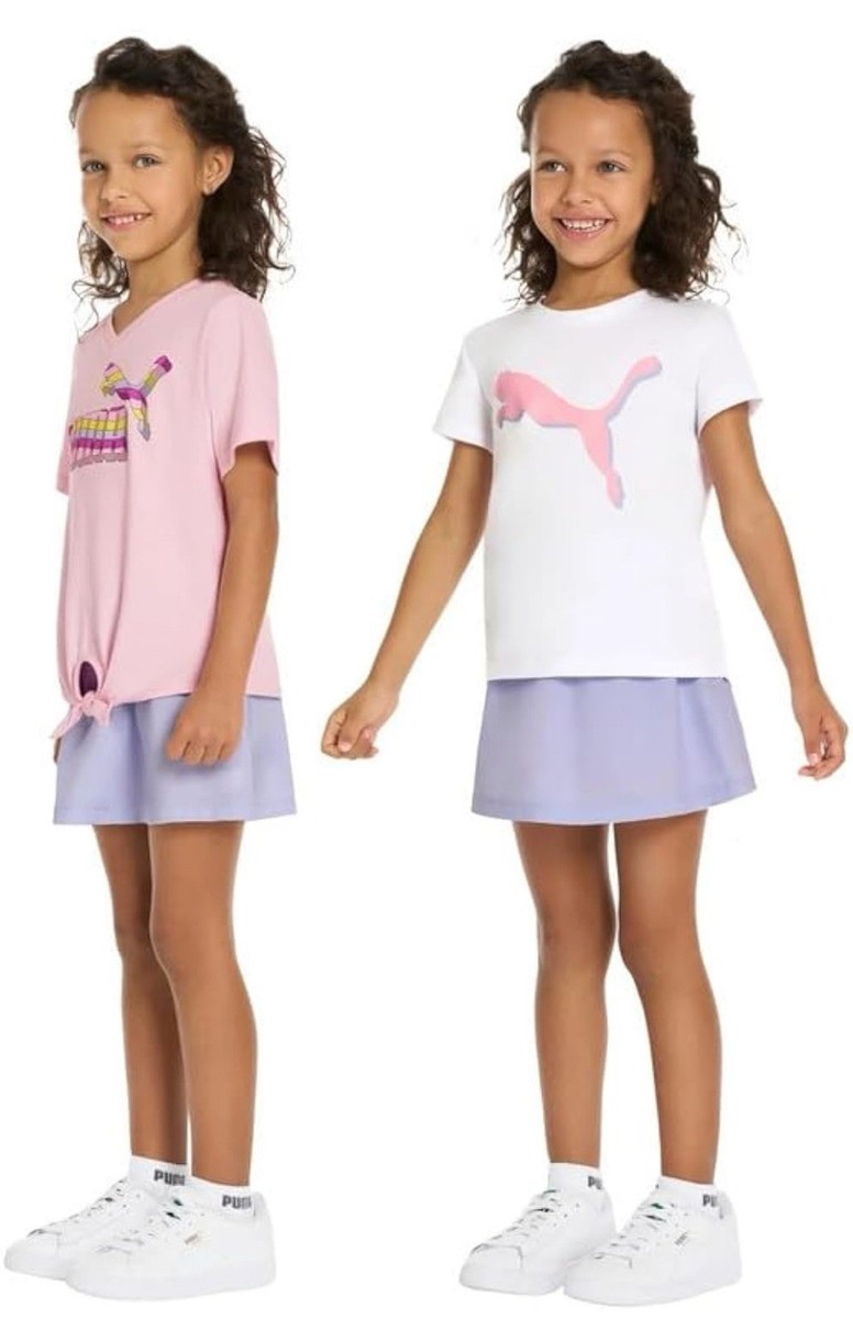 PUMA Kid Girls' 3-piece Active Set Size 5 Pink Purple Two T-Shirts