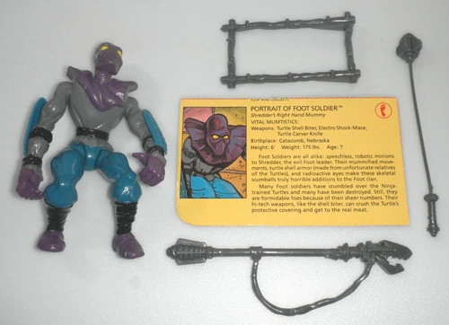 99% Complete 1988 Foot Soldier Mummy TMNT 4.5 Figure & File Card Vintage Lot