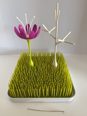 Boon Grass Countertop Drying Rack Set w/ Flower & Tree Accessories Green