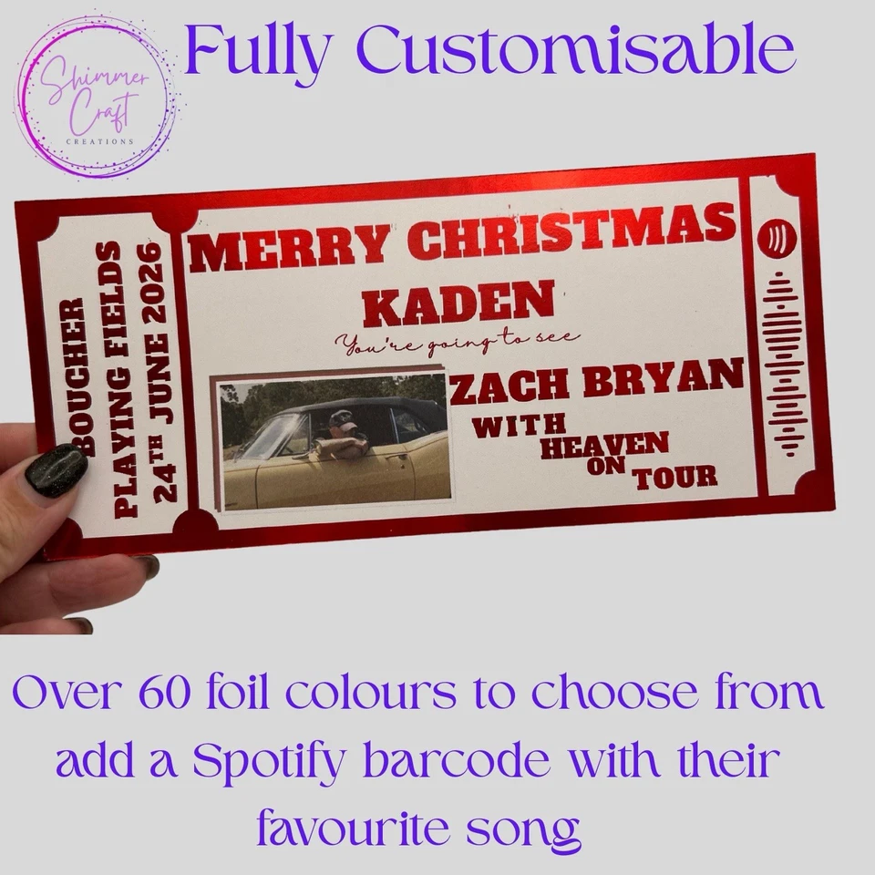 SHIMMER CRAFT CREATIONS Personalised Concert Gift Ticket – Music Event Reveal - Zach Bryan
