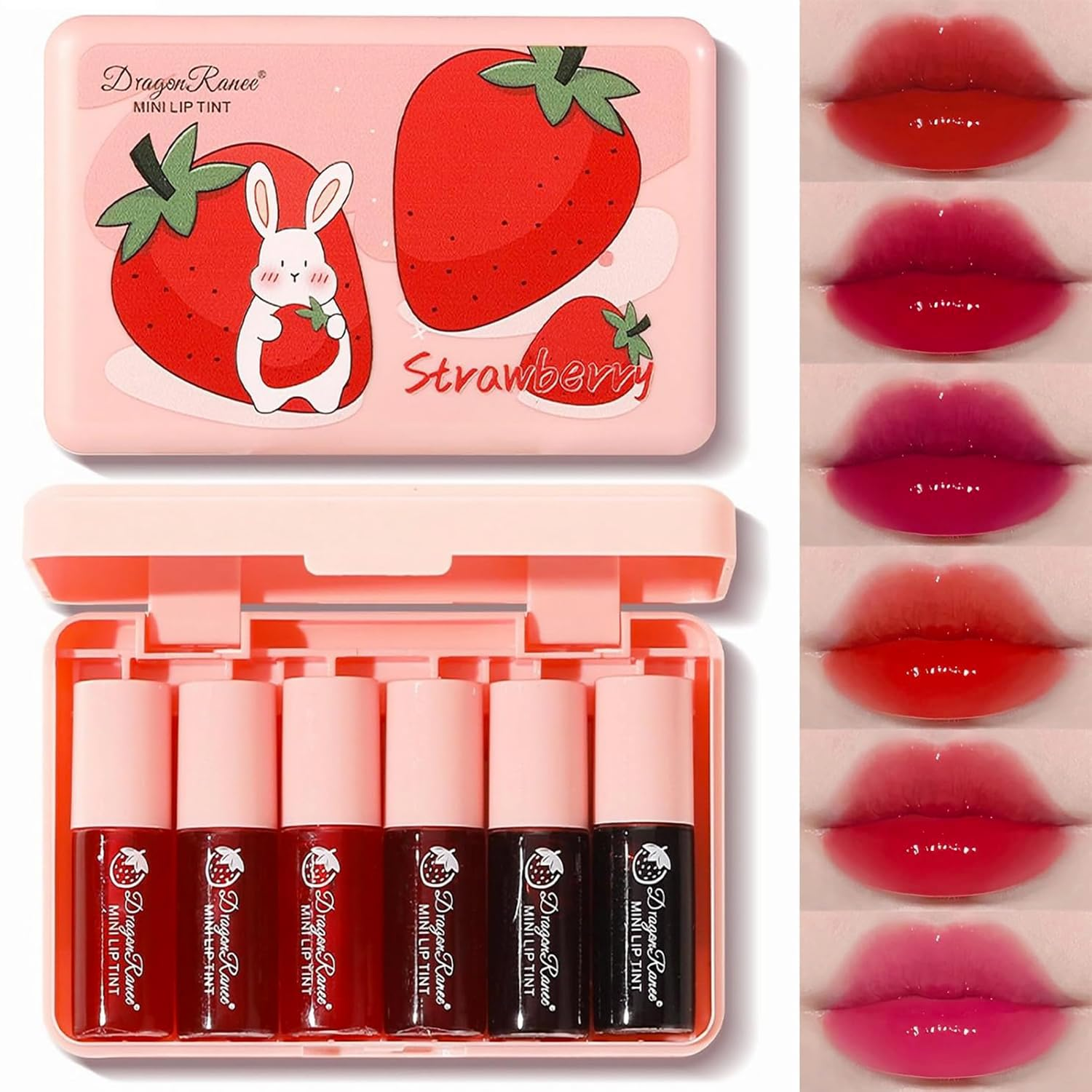 6 Colors Lip Tint Stain Mini Liquid Lipstick,Strawberry Lip Tint Moisturizing Na
