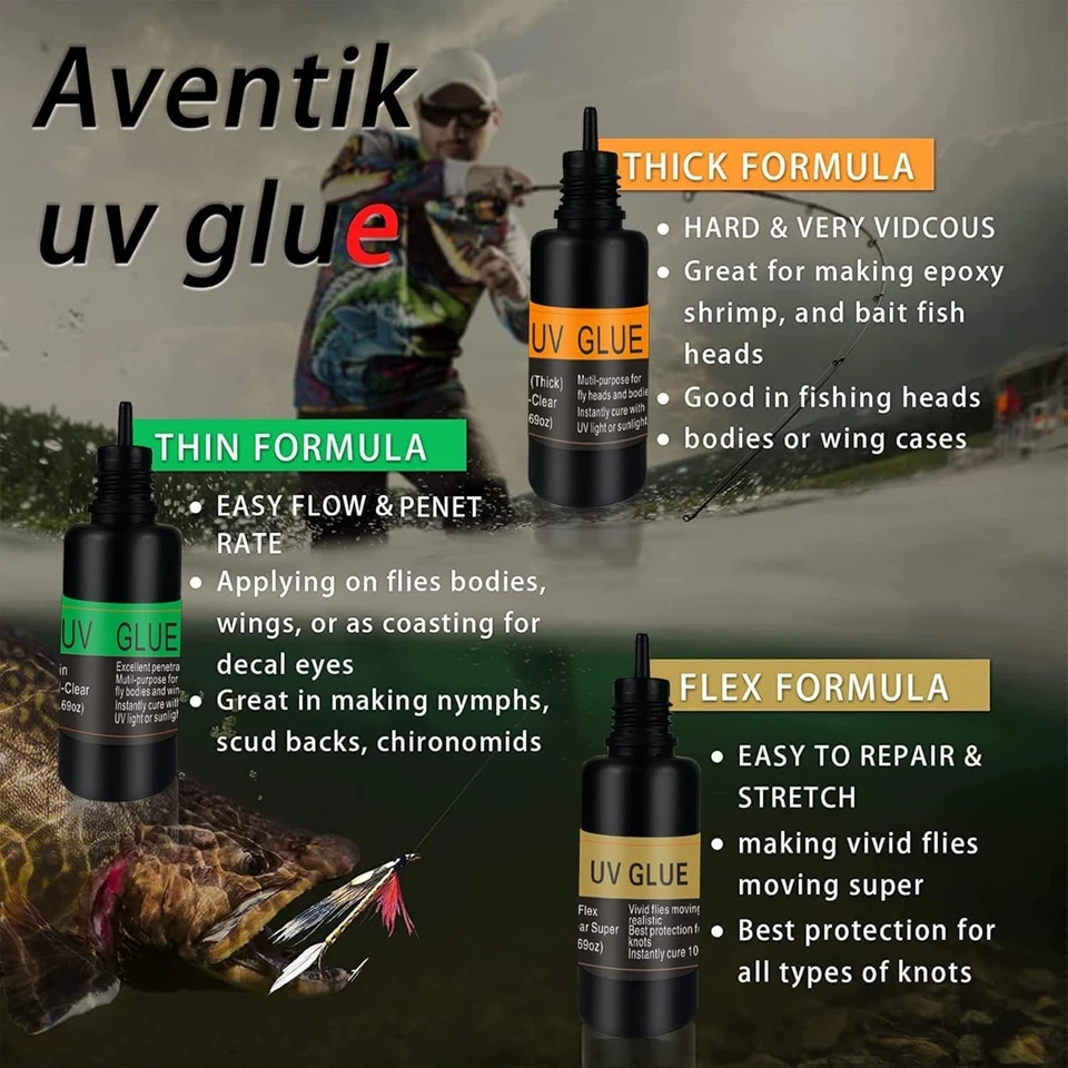 Versátil Juego de Pegamento UV para Atar Moscas - Grueso, Delgado y Flexible 20ml con Luz de 395nm Foto 4 de 4