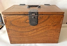 Antique Japanese Dovetailed Wood Calligraphy Writing Box with Iron Hardware
