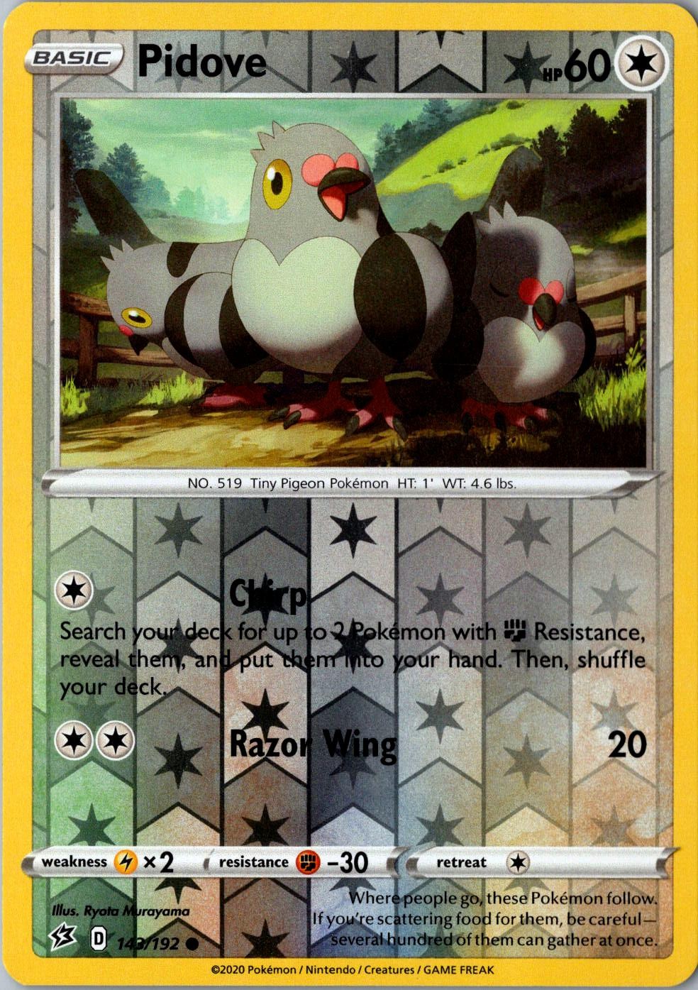 Pidove Reverse Holo 143/192 Common SWSH02: Rebel Clash LP Pokemon Card