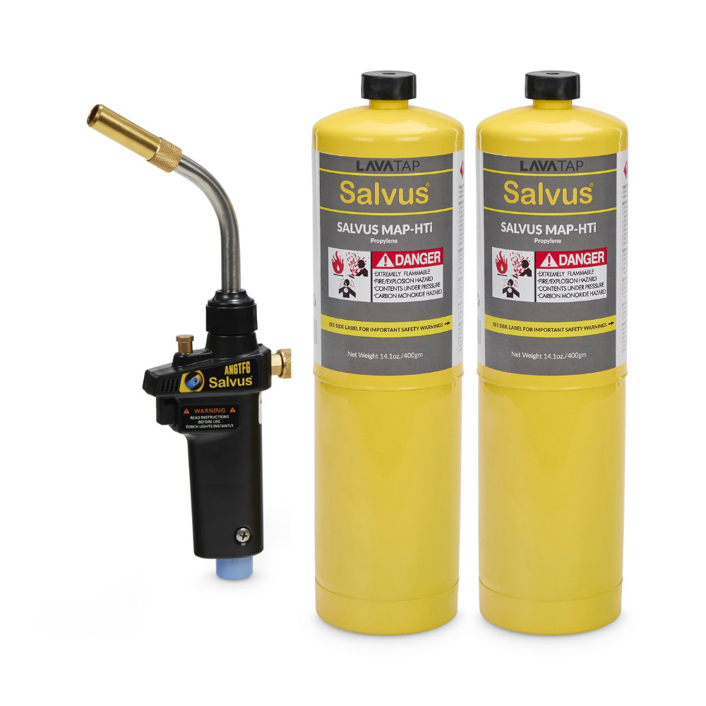 Blowtorch Kit Salvus Turbo Torch Blow Torch Swivel Gun Plus 2 x Mapp Gas Bottles
