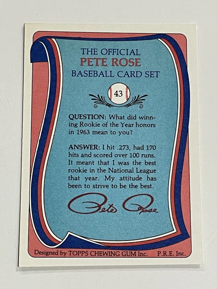 1985 Renata Galasso Pete Rose Baseball #43 - Pete Rose - Cincinnati Reds - Image 2 of 2