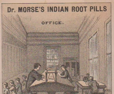 PISCATAQUIS, ME TRADE CARD, DR MORSE'S INDIAN ROOT PILLS, OFFICE INTERIOR  A1080