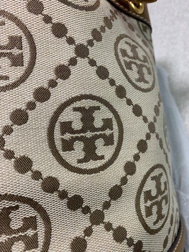 NEW Tory Burch T Monogram Hazelnut Jacquard Drawstring Crossbody/Bucket Bag - Picture 12 of 12