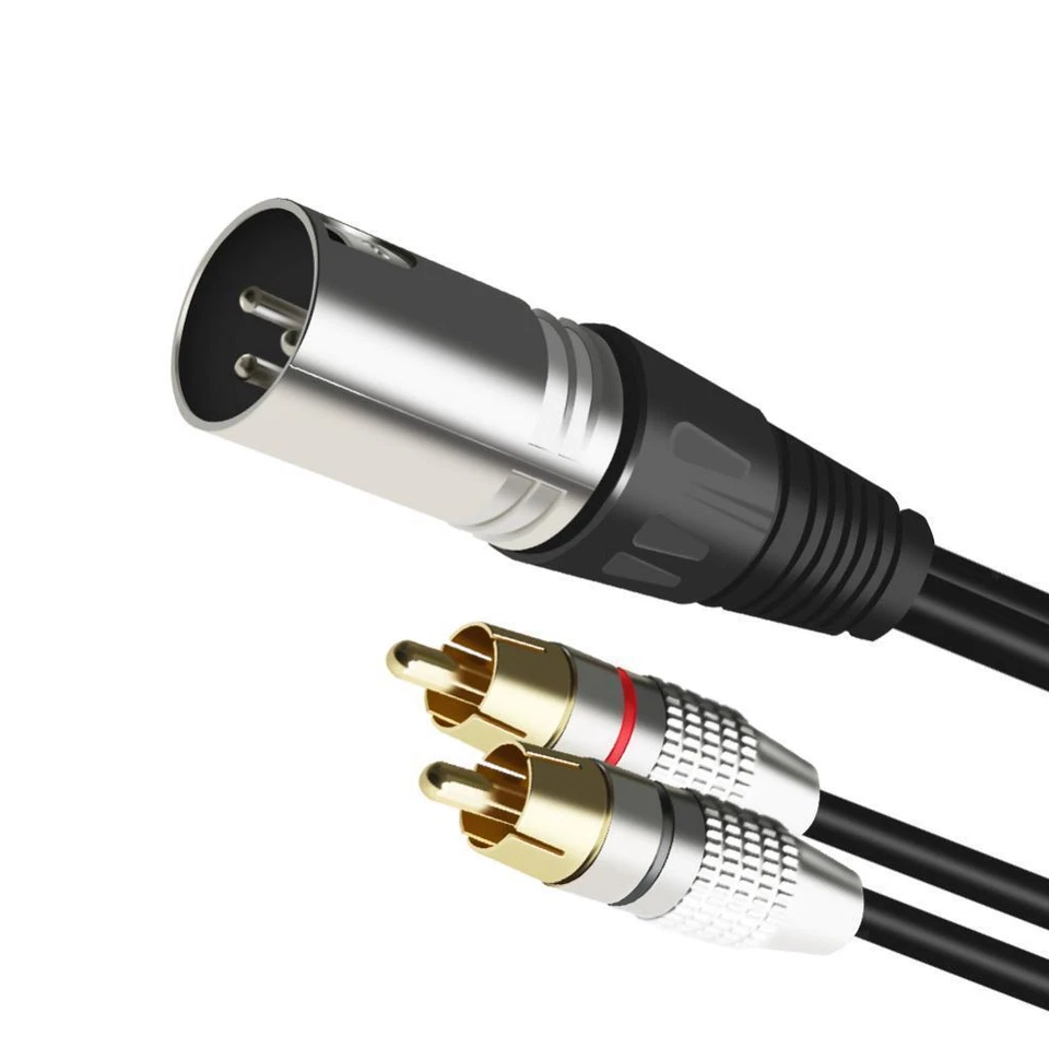 RCA Male Plug to XLR 3 Pin Male Jack Speaker Cable Connector Adapter Cord 5M - Image 2 of 4