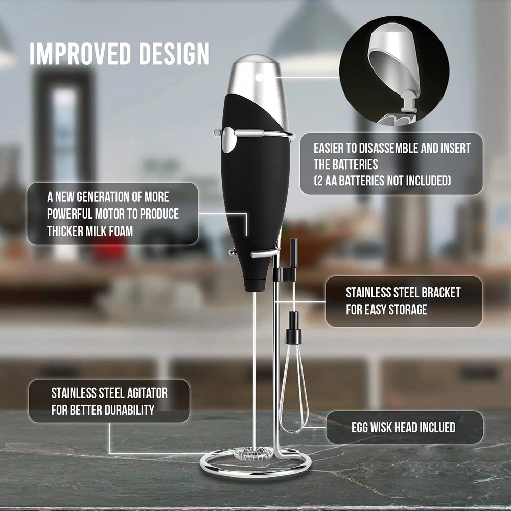 Milk Frother Handheld Get Froth in 7 Seconds High Powered Low Noise with Support