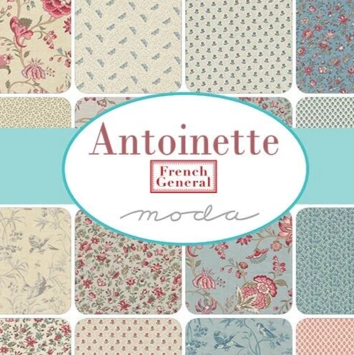 ANTOINETTE 3 YARDS French General Moda Fabric Quilt Floral Blue Shabby 13952-13 - Image 2 of 2