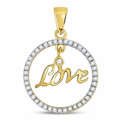 10kt Gelbgold Damen runder Diamant Herz Kreis Anhänger 1/4 cttw