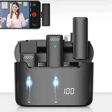 2 pc Professional Wireless Lavalier Microphone for iPhone iPad Charging Case Mic