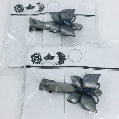 Vintage Hair Clip Butterfly Blue Rhinestone Barrette PAIR  display picture 1