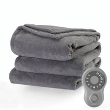 NEW Sunbeam Microplush Electric Heated Blanket, Ultimate Gray, Twin