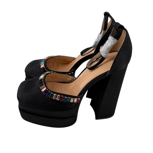 Moda Nova Aloyse platform tacco grosso gioiello arcobaleno taglia 8,5 raso nero - Foto 7 di 11