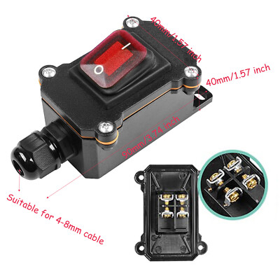 30A 220V IP65 On/Off Inline Cord Switch with Indicator Black
