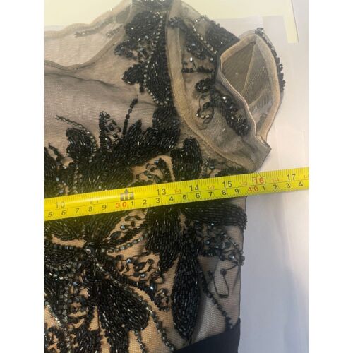 David Meister Long Sheath Black Applique Illusion Beaded Gown, sz 2, Intricate - Picture 11 of 21